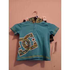 DC Short Set, Infant Boys Size 12M, Hooded Shirt Gray/turquoise, NWT $44.50